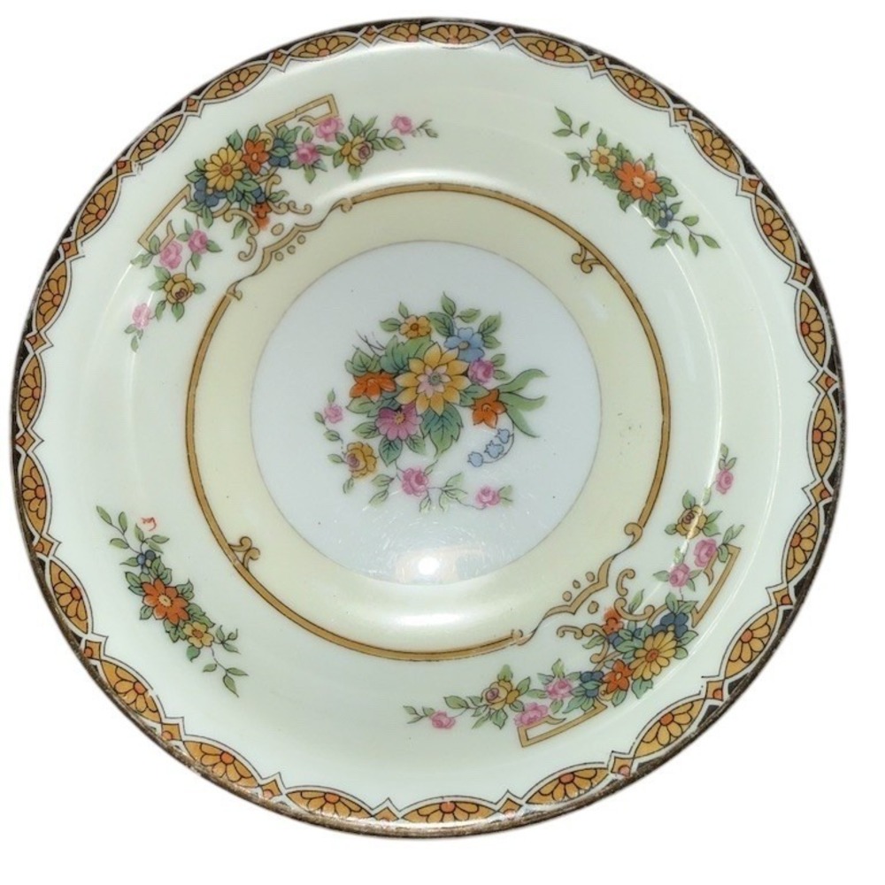Noritake Renovia Rimmed Soup Pasta Bowl 7.5‎ in Floral Gold Trim Vintage 50's